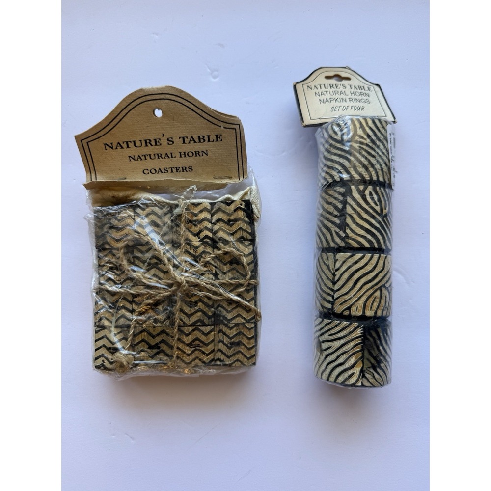 natural buffalo ox horn coasters and napkinand napkin Rings Y2K Vintage (B5.7)